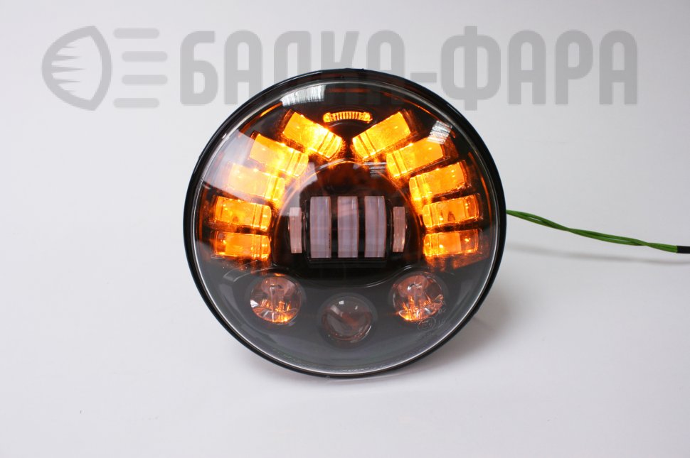 Светодиодная фара (1 шт.) 84 Ватта, для мотоциклов с ДХО и поворотниками